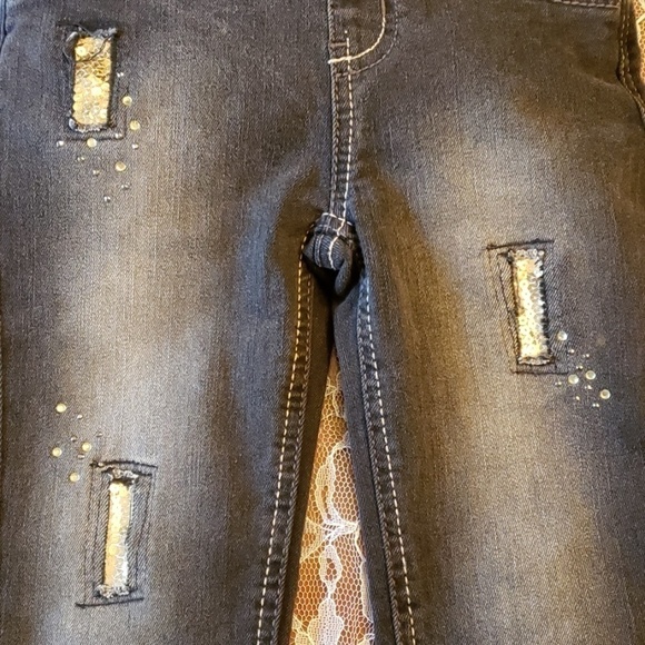 Jordache Bling Distressed Overalls 4-5 Stretch EUC - Picture 6 of 9